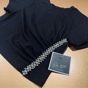 On 12th Black Crop T-Shirt Rhinestone Embellishment Size Small